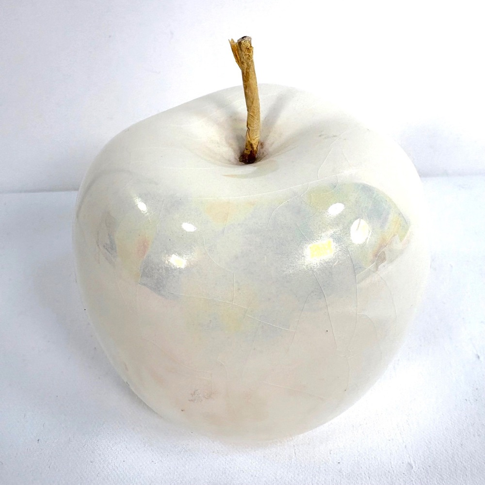 Ceramic Apple White Iridescent Pearlescent  Glaze Decor Figurine - Picture 4 of 9